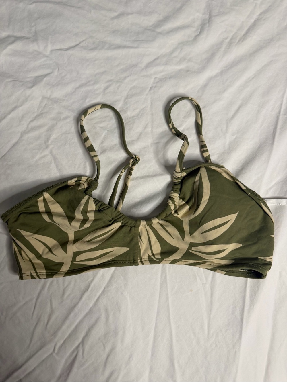 Roxy Olive Green Leaf-Print Bralette Swim Top